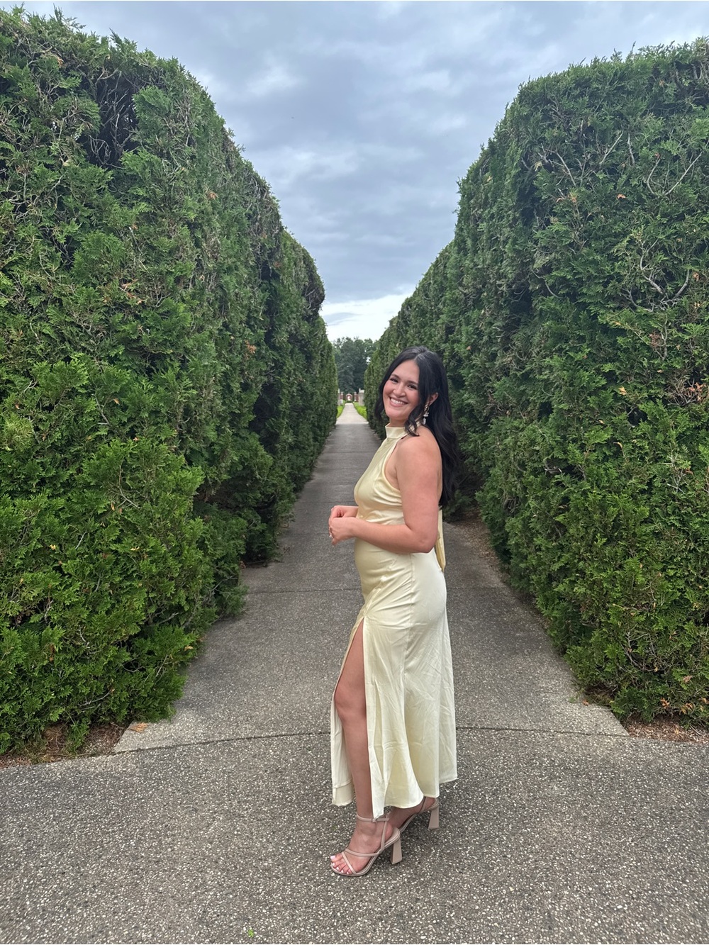 Elegant Yellow Halter Midi Dress with Side Slit